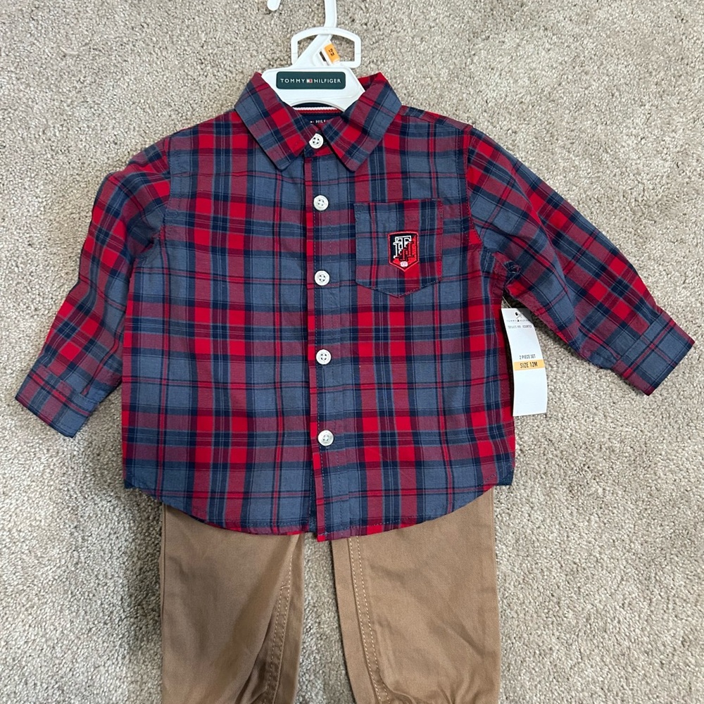 Tommy Hilfiger Baby outfit set, size 12mo - Red and Gray